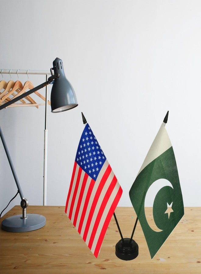 Zigvert America & Pakistan Friendship Twin Desk Flag, US Pakistan Table Flags, 8 x 5 Inches American & Pakistani Deluxe Desk Flag Set - Miniature USA & Pakistan Stick Flag with Flag Stand - Image 3