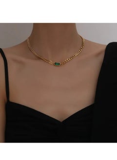 لاكجيريا سلسلة بدلاية حريمي بتصميم بسيط انيق الزمرد الاخضر الصناعي مستطيل ومرصع بحجر زركونيا مكعب مطلي بالذهب عيار 18 قيراط ستانلس ستيل اميرالد  - Image 1