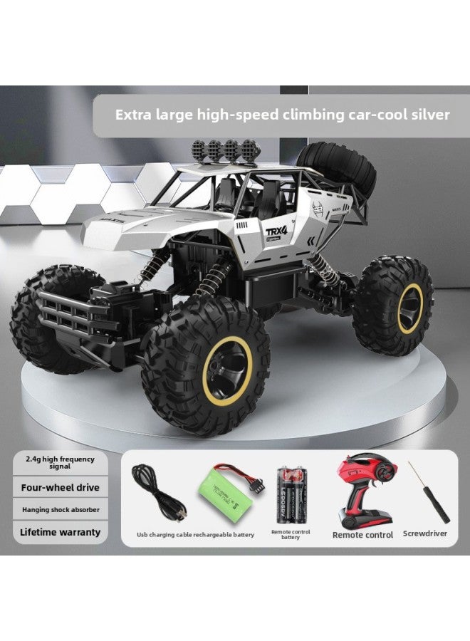 Children's Remote Control Off-road Vehicle High-level Sense Toy Travel Outdoor Play Car Charging High-speed Four-wheel Drive Climbing Car-Color:Light Version★Alloy Silver Extra Large 38cm Four-wheel Drive Climbing Car 【upgraded To Better Fall Resistance-Scale:Luxurious Three Batteries 【with Three Sets Of Body Batteries + Free Remote Control Battery Screwdriver + Usb Charging +