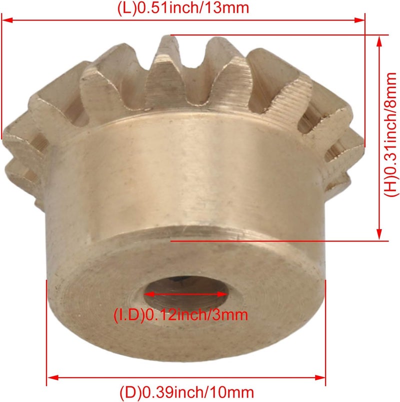 CNBTR 15T Copper 0.8 Modulus Tapered Bevel Gear Wheel 3mm Bore 10mm Outer Dia - Image 4