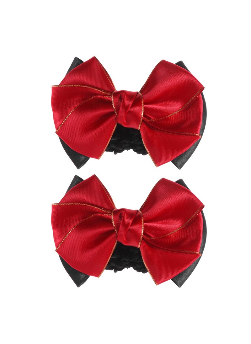 minkissy Minkissy 2Pcs Bowknot Hair Snoods Bun Cover Hair Clip Occupational Fixator for Dancing Work Class and Daily Use Red 