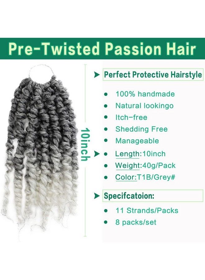 Violet - Passion Twist Hair 10 Inch Ombre Passion Twist Crochet Hair 8 Packs Pre Looped Spring Twist Hair Curly Crochet Hair For Black Women Curly Braiding Hair Synthetic Hair Extensions(1B/Grey) - Image 1