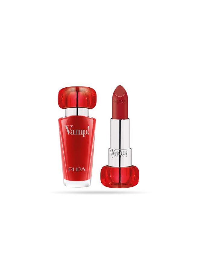 PUPA Vamp! Extreme Colour Lipstick With Plumping Treatment - For Fuller, Defined Lips - Adds Incredible, Deep Color To Lips - Soft Texture Adheres Perfectly - 302 Ruby Red - 0.123 Oz - Image 1