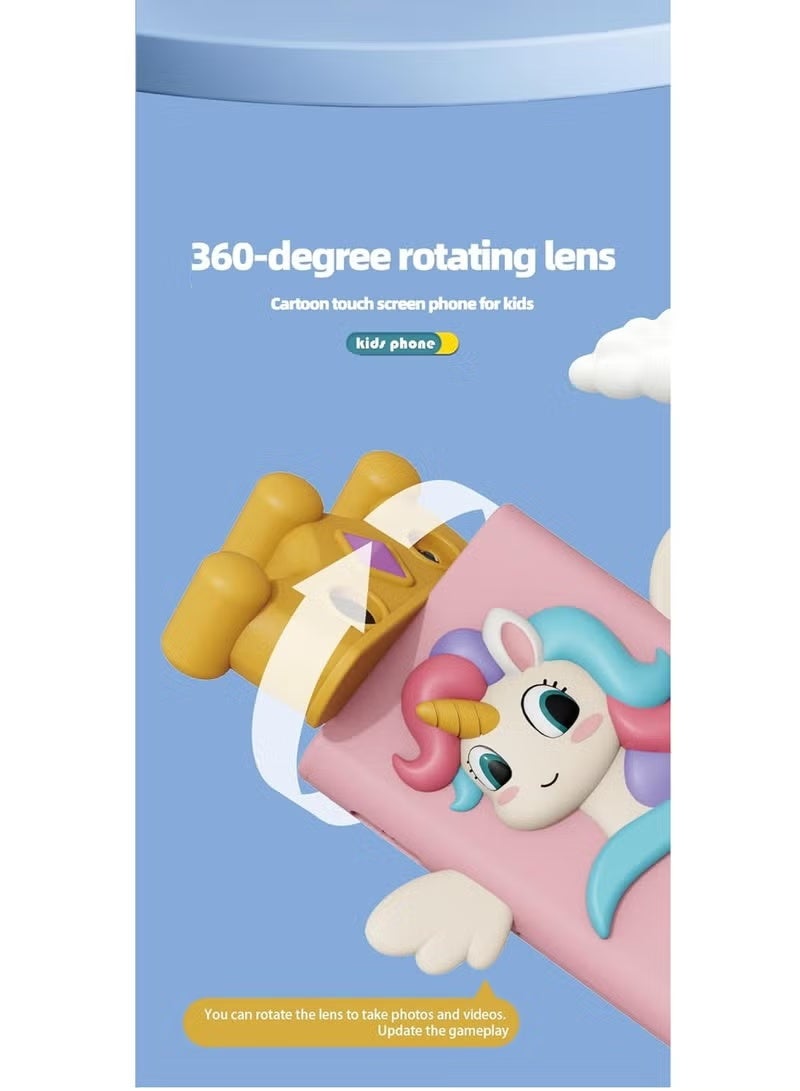 بلو فاير هاتف لعب للأطفال بشاشة لمس للأعمار 2-6 سنوات – شاشة 2.8” عالية الوضوح، كاميرا مزدوجة 48 ميجا بكسل دوارة 360°، مشغل موسيقى MP3، مسجل فيديو، 28 خلفية، 8 ثيمات ممتعة، ألعاب تعليمية مدمجة، آلة حاسبة ومنبه – هاتف آمن وتفاعلي للعب التخيلي مع حبل حمل ودعم بطاقة TF - Image 4
