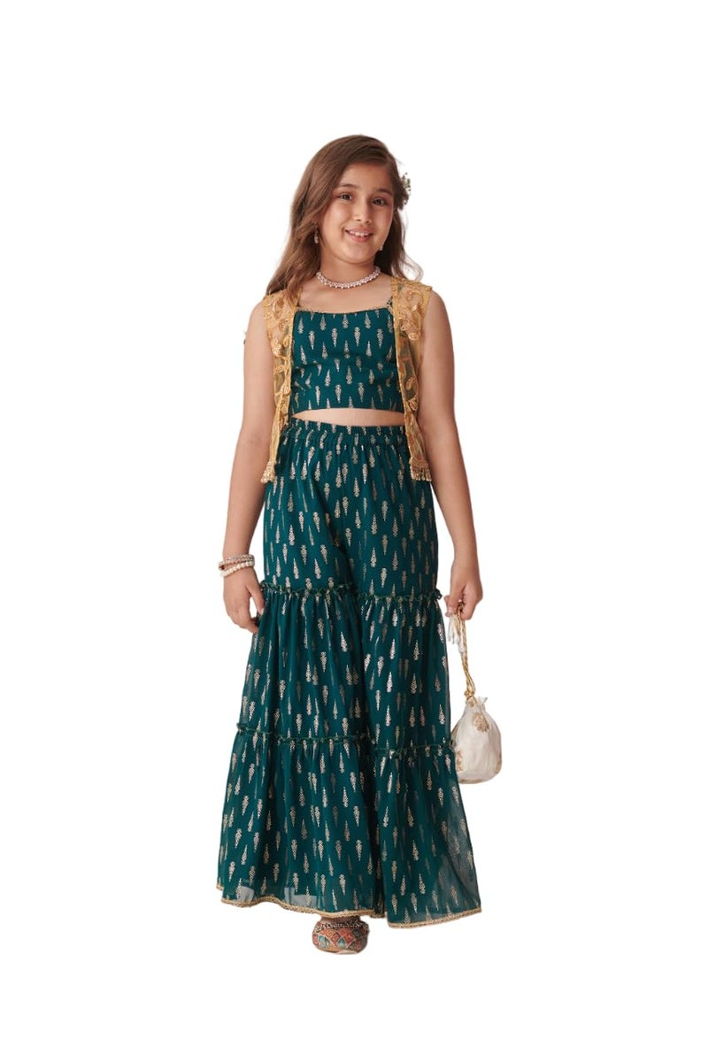 Pspeaches Girls Floral Printed Regular Top with Sharara (4-5Years) - Image 4