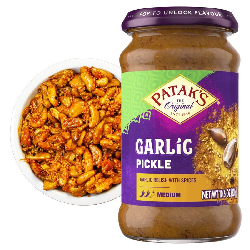 Patak's Pataks Garlic Pickle  Authentic Indian Relish wGarlic Cloves Raisins  Aromatic Spices  Perfect for Sandwiches Curries  Cold Meats  Vegan Medium Heat Spicy Pickle  106oz Jar Pack of 1 - Image 3