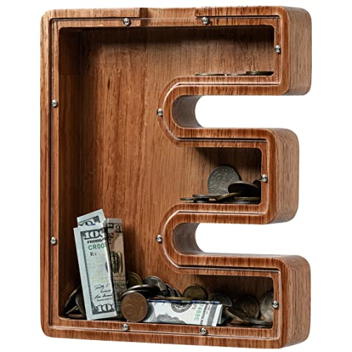 ladenk Piggy Bank for Kids Boys Girls Wooden Large Letter Piggy Bank Alphabet Money Bank with Initial E Coin Bank Fun Gifts for Birthday Christmas Festival Baby Shower - Image 1