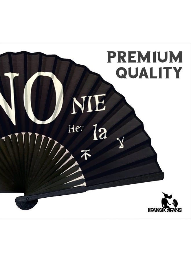 FANSOF.FANS - Black Silk Fabric Folding Hand Held Fan with a Pouch Bamboo Ribs Chinese Vintage Handheld Girls Women Wedding Party Favour Gift (Say No) - Image 1