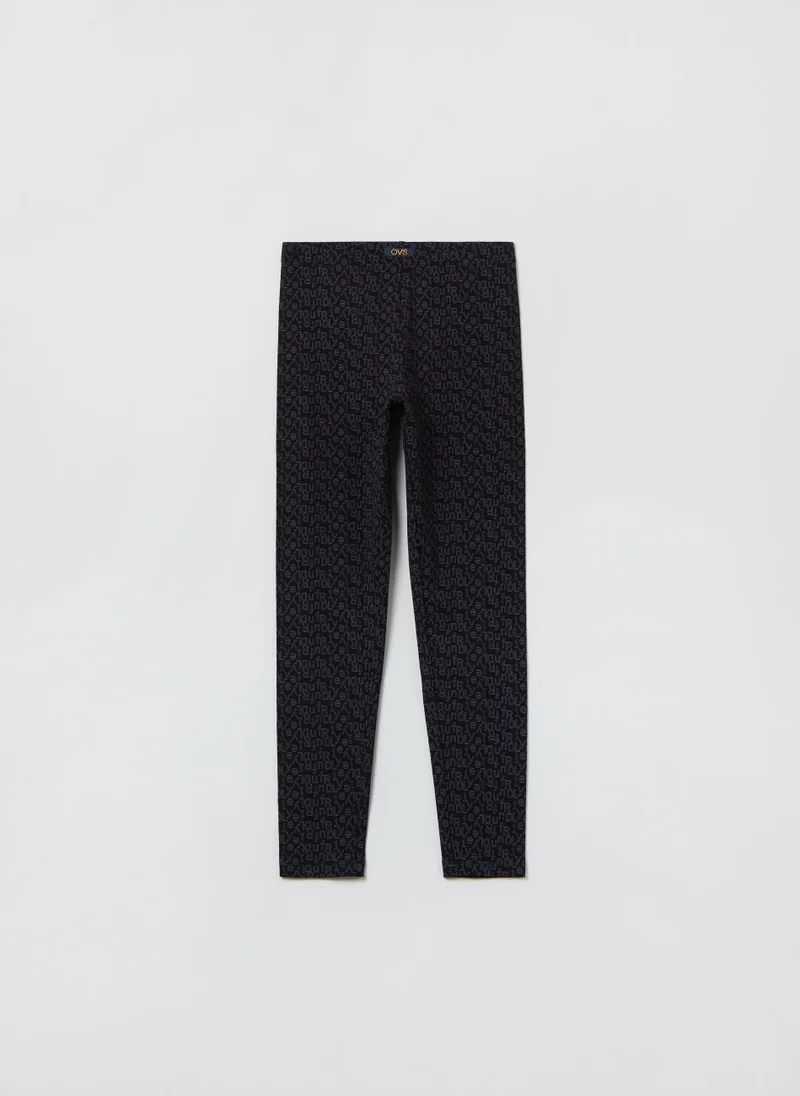 او في اس OVS Printed Stretch Cotton Leggings