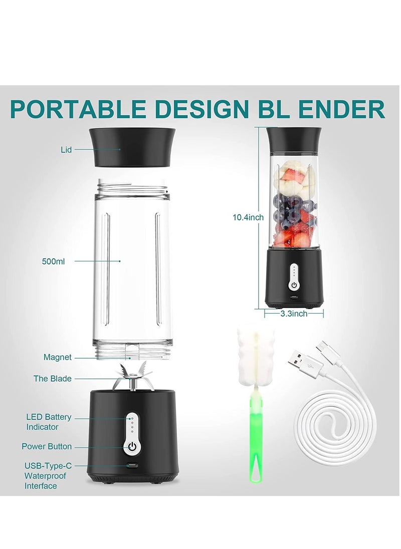XVersion - Portable Blender 500ML, Smoothie Blender, Portable Juicer Blender Smoothie Maker, Mini blender, High Speed 6-Blades for Office,Gym,Outdoor,Home,Travel,Baby Food Blender - Black - Image 1