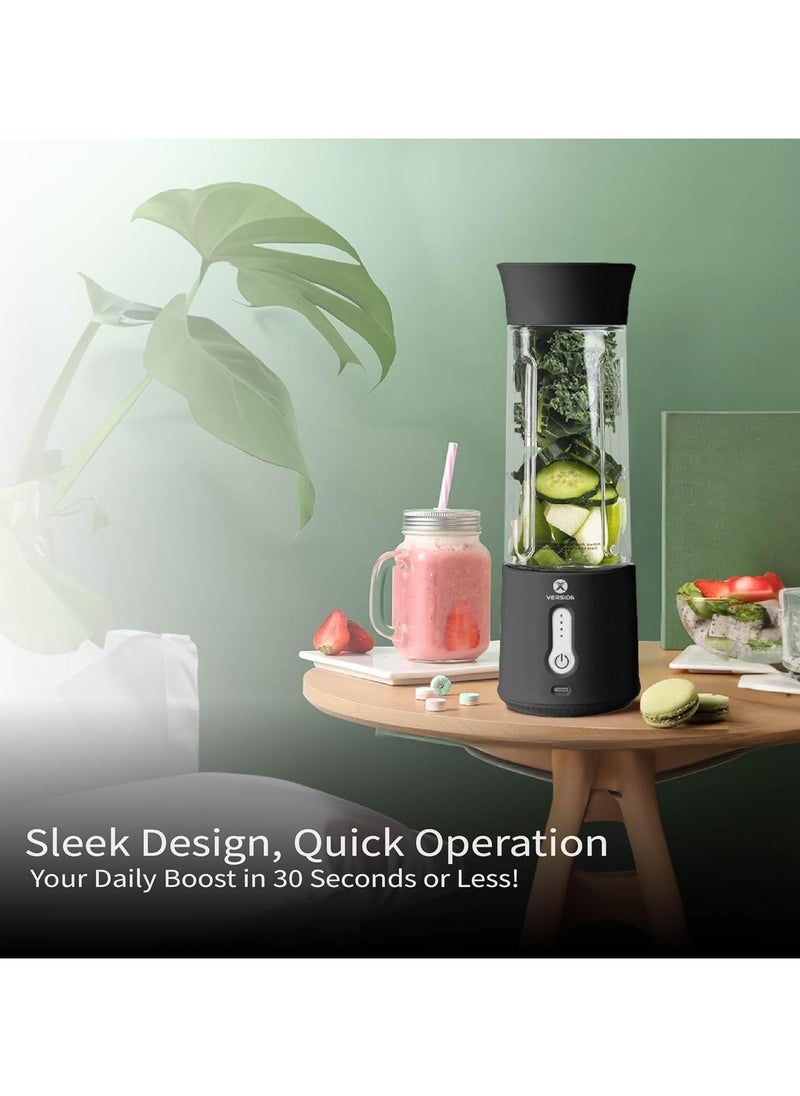 XVersion - Portable Blender 500ML, Smoothie Blender, Portable Juicer Blender Smoothie Maker, Mini blender, High Speed 6-Blades for Office,Gym,Outdoor,Home,Travel,Baby Food Blender - Black - Image 1