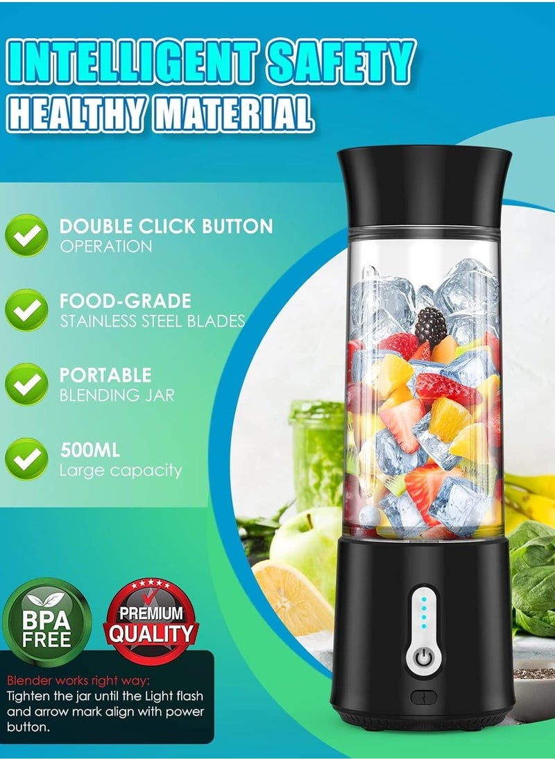 XVersion - Portable Blender 500ML, Smoothie Blender, Portable Juicer Blender Smoothie Maker, Mini blender, High Speed 6-Blades for Office,Gym,Outdoor,Home,Travel,Baby Food Blender - Black - Image 1