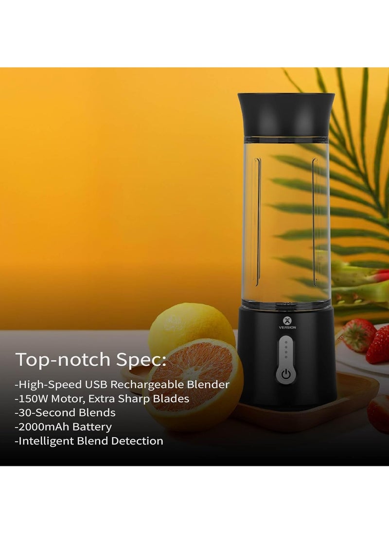 XVersion - Portable Blender 500ML, Smoothie Blender, Portable Juicer Blender Smoothie Maker, Mini blender, High Speed 6-Blades for Office,Gym,Outdoor,Home,Travel,Baby Food Blender - Black - Image 1