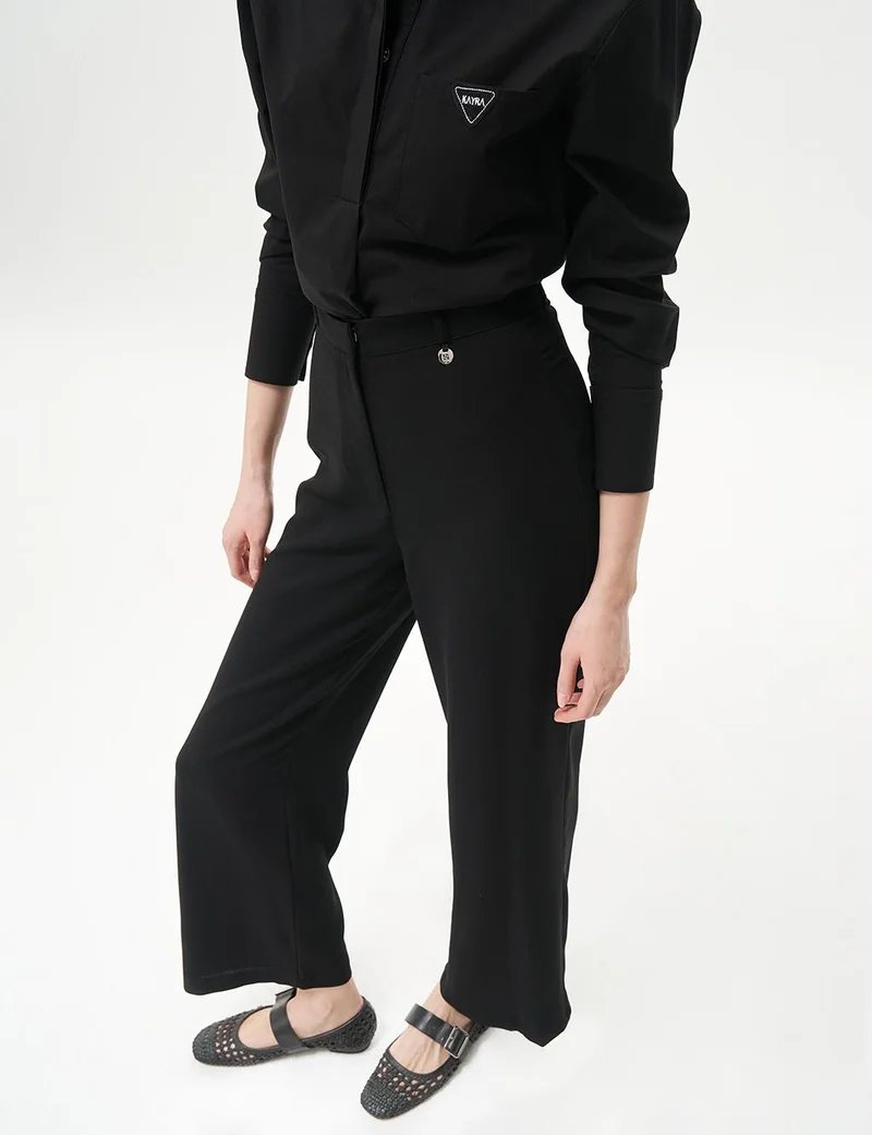Kayra Basic Wide-Leg Crepe Pants Black