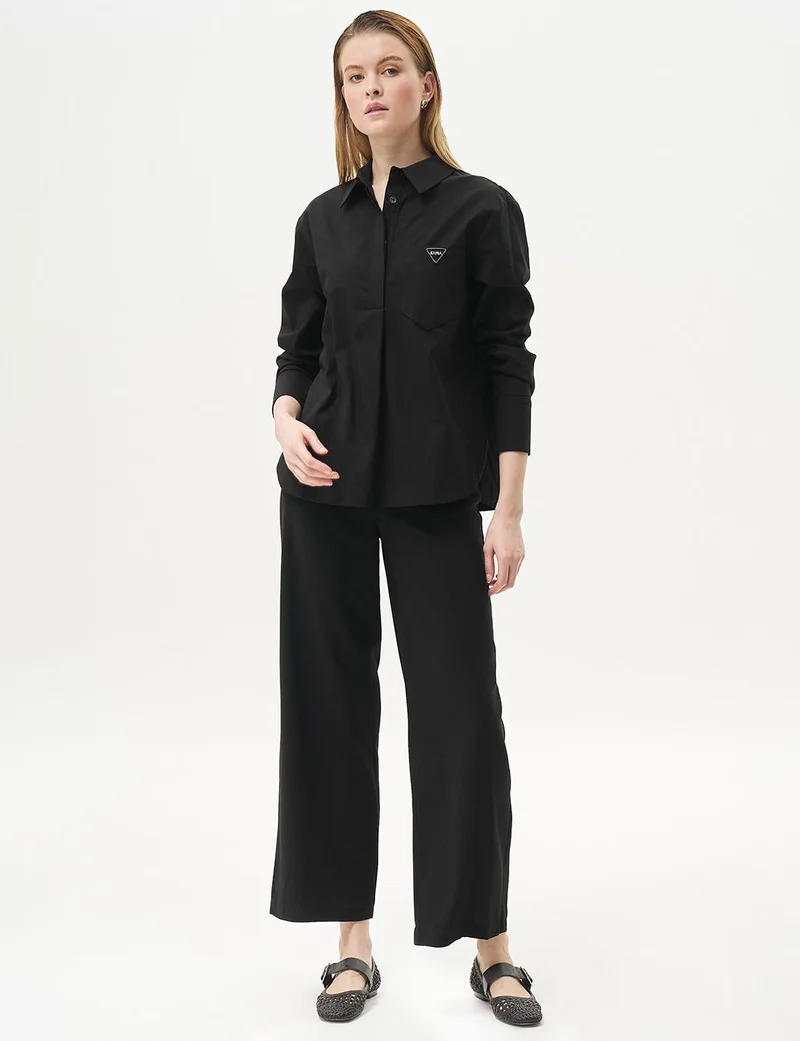 Kayra Basic Wide-Leg Crepe Pants Black