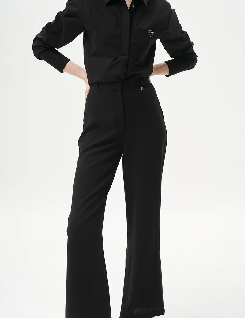 Kayra Basic Wide-Leg Crepe Pants Black