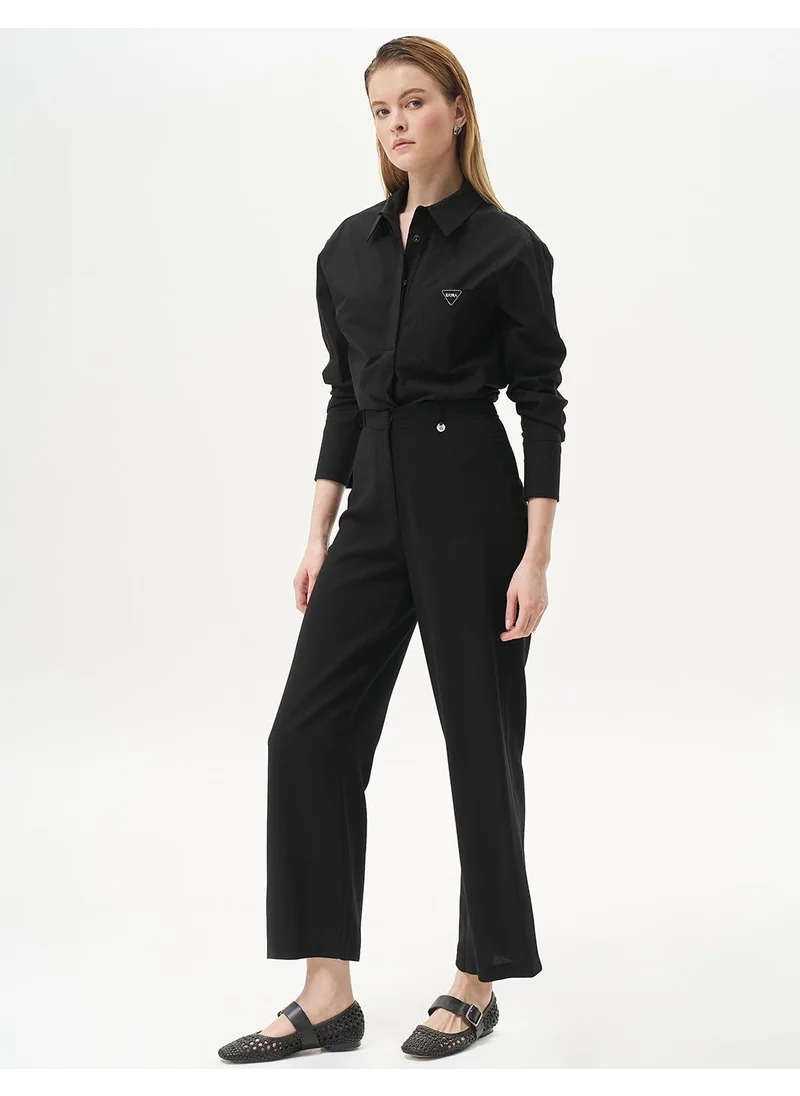 Kayra Basic Wide-Leg Crepe Pants Black