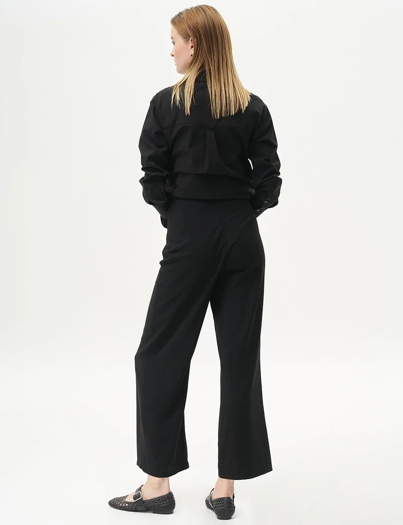 Kayra Basic Wide-Leg Crepe Pants Black