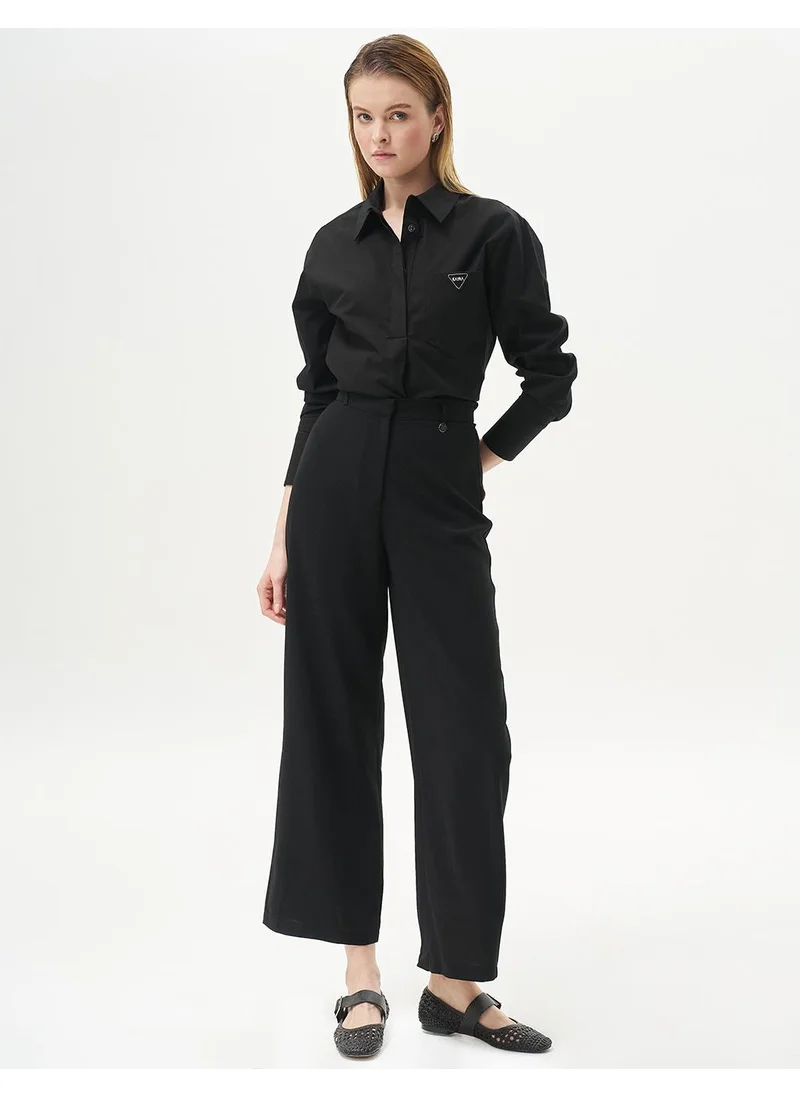 Kayra Basic Wide-Leg Crepe Pants Black