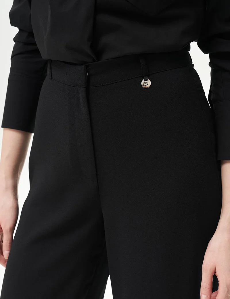 Kayra Basic Wide-Leg Crepe Pants Black