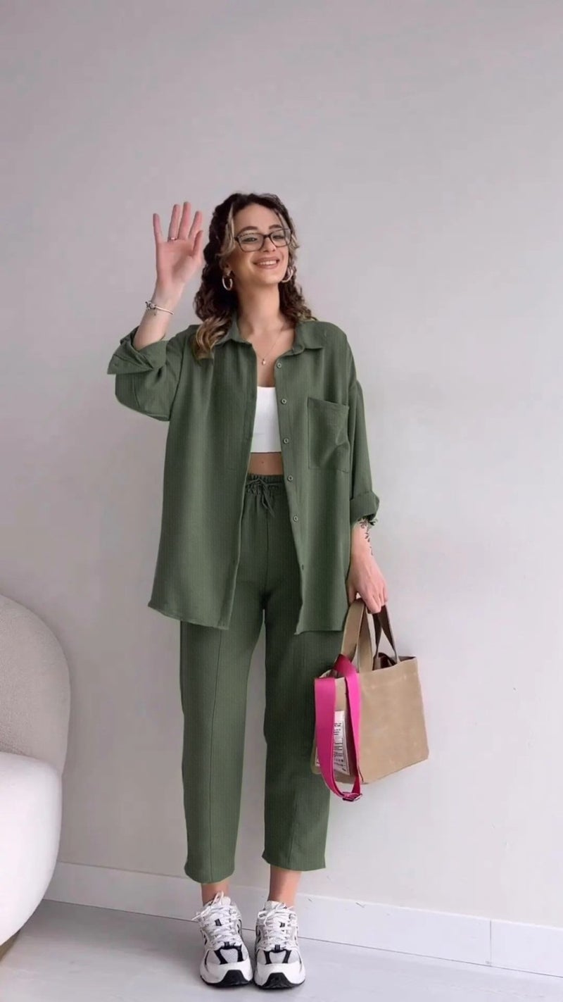 Barbora Linen Casual Two Piece Suit Pants Shirt LN21HAKI4  - Image 2