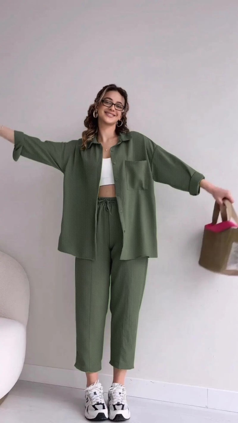 Barbora Linen Casual Two Piece Suit Pants Shirt LN21HAKI4  - Image 1
