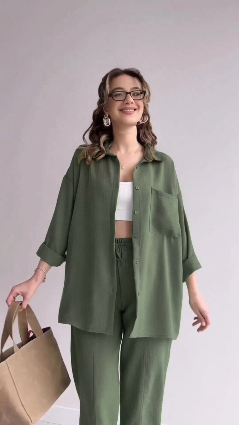 Barbora Linen Casual Two Piece Suit Pants Shirt LN21HAKI4  - Image 3