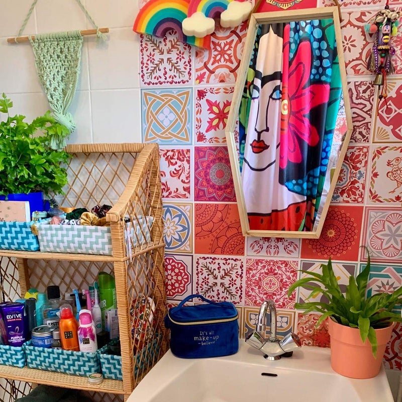 WALPLUS 15cmx15cm 72pcs self Adhesive Tile Stickers Home Decorations transfers Vinyl Kitchen Bathroom dcor Decal Art red Mural Moroccan Geometric Peel and Stick Mandala Mixed Waterproof splashbacks