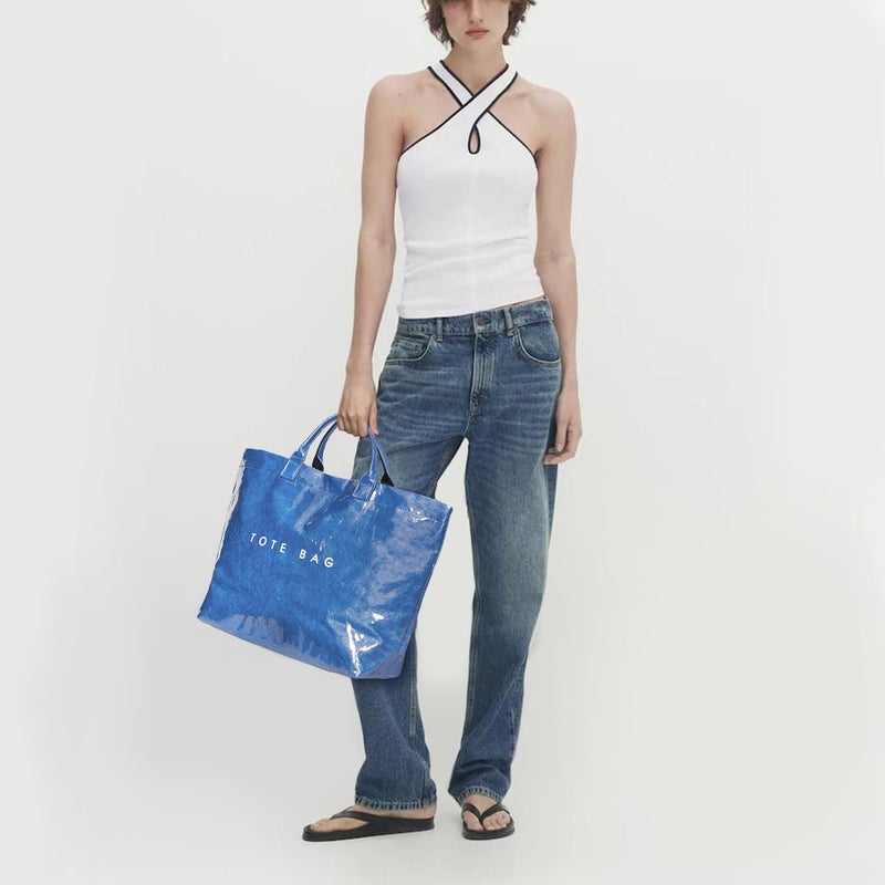 BBIQI PVC Tote Bag for Women Plastic Tote Bag Letters Print Handbag Hobo Bags for Work Shopping Gift - Image 3