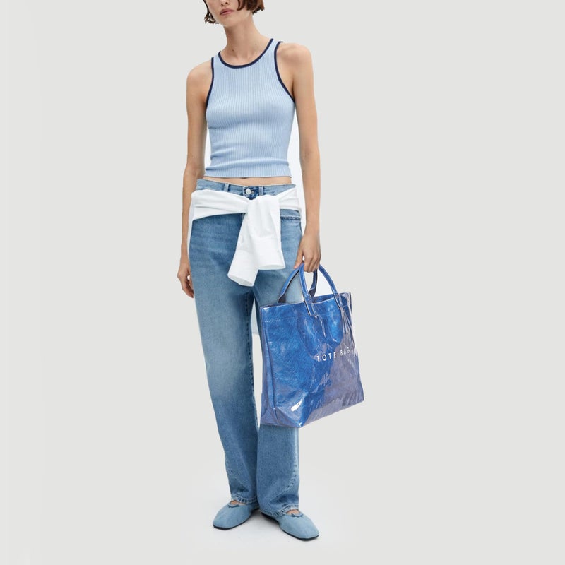 BBIQI PVC Tote Bag for Women Plastic Tote Bag Letters Print Handbag Hobo Bags for Work Shopping Gift - Image 2