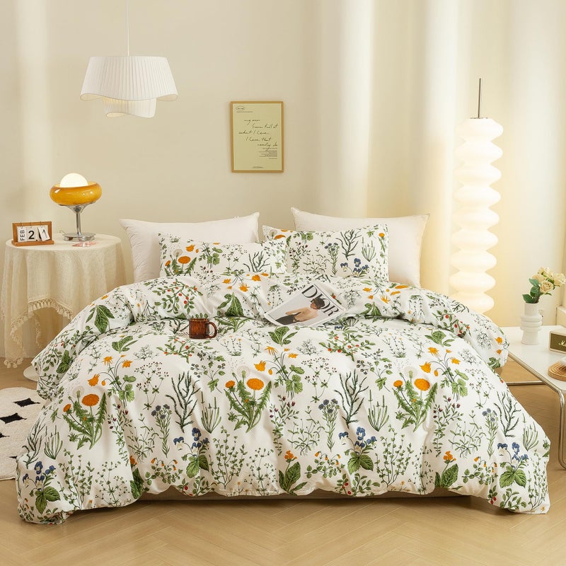 ECOCOTT 3 Pieces Floral Duvet Cover Sets King Size100 Natural Cotton Floral Pattern 1 Duvet Cover with Zipper and 2 Pillowcases Ultra Soft and Easy Care Breathable Cozy Simple Style Bedding Set