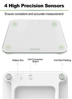 RENPHO RENPHO Digital Bathroom Scale Highly Accurate Body Weight Scale with Lighted LED Display Round Corner Design 400 lb,White - Core 1S  - Image 5