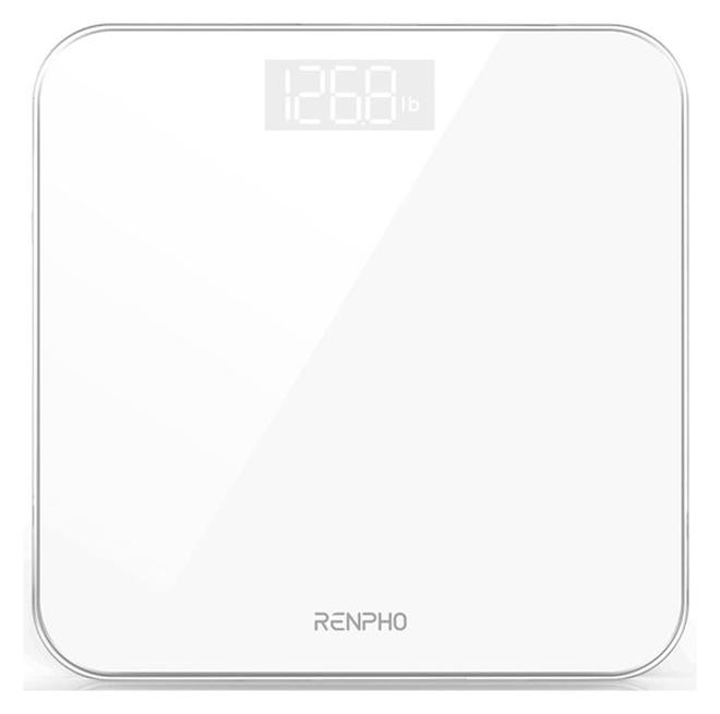 RENPHO ميزان الحمام الرقمي RENPHO عالي الدقة لقياس وزن الجسم مع شاشة LED مضاءة بتصميم زاوية مستديرة 400 رطل، أبيض - Core 1S - Image 1