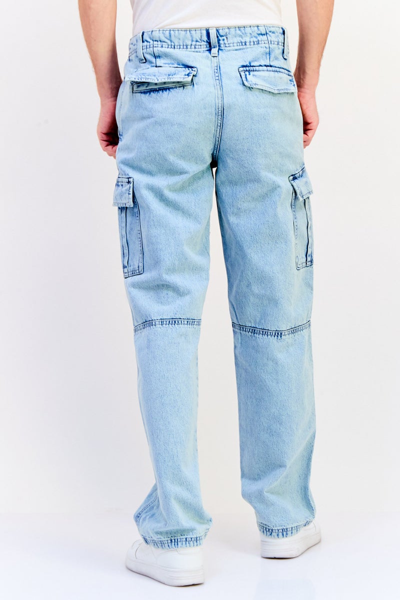 Jack Jones Men Regular Fit Washed Non-Stretchable Cargo Jeans, Blue  - Image 2