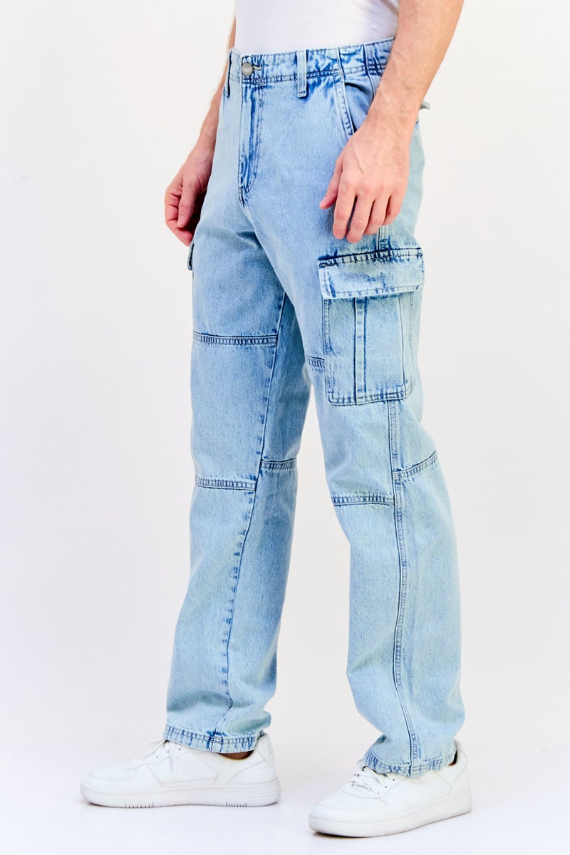 Jack Jones Men Regular Fit Washed Non-Stretchable Cargo Jeans, Blue  - Image 3