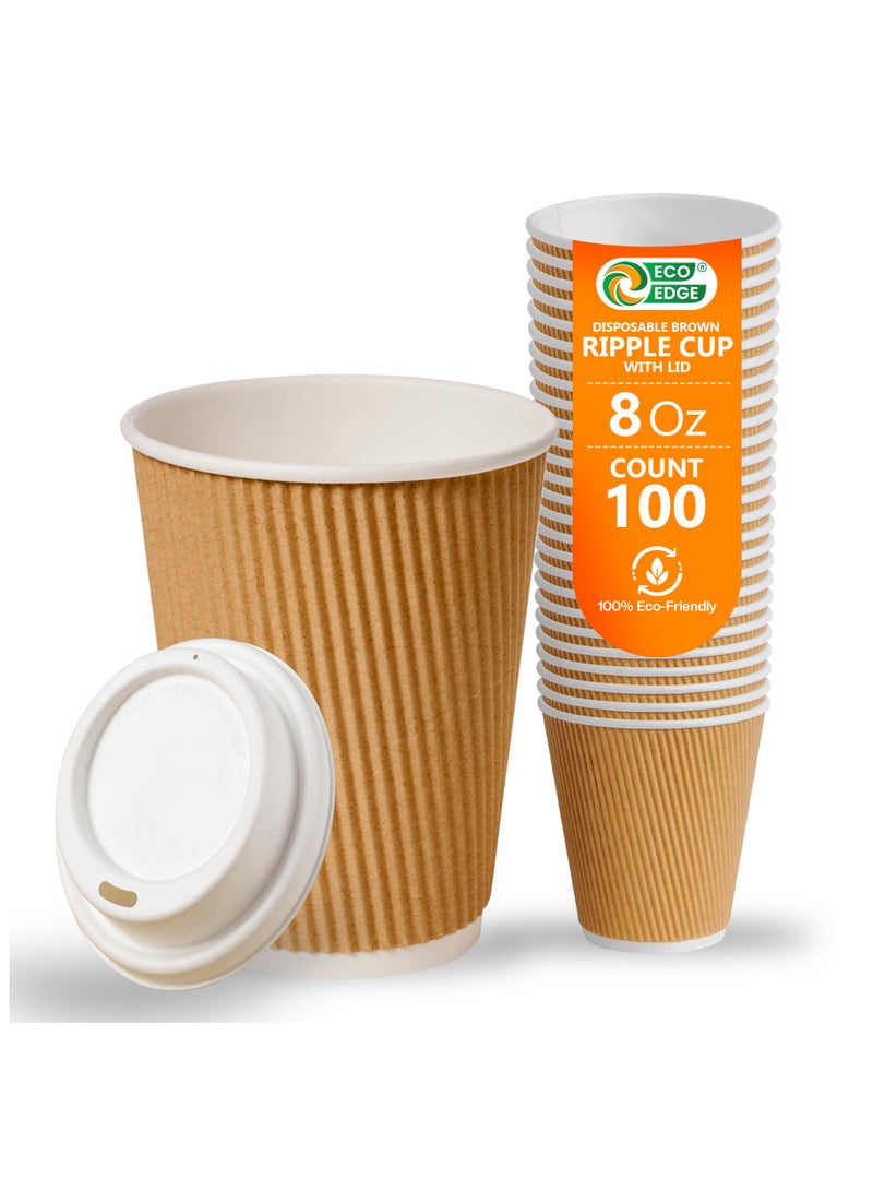 EcoEdge EcoEdge 8 Oz Disposable Heavy-Duty Insulated Paper Cups (Pack of 100) | For Juice, Tea and Latte | Premium, Fancy | For Travel, Parties, Home, Offices, Events, Restaurants Daily Use | 100% Recyclable  - Image 1