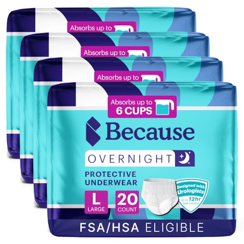 Because Overnight Absorbency Pull Ups Adult Disposable Incontinence Underwear Extra Absorbent Nighttime Briefs for Men and Women White Large 80 Count 4 Packs of 20 - Image 5