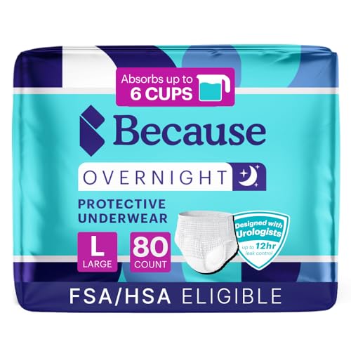 Because Overnight Absorbency Pull Ups Adult Disposable Incontinence Underwear Extra Absorbent Nighttime Briefs for Men and Women White Large 80 Count 4 Packs of 20 - Image 2