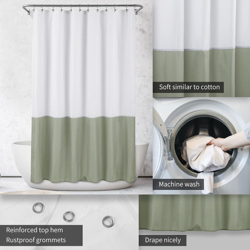 ALYVIA SPRING Waterproof Fabric Shower Curtain Liner - Soft & Light-Weight Cloth Shower Liner, 3 Bottom Magnets, Hotel Quality & Machine Washable - Standard Size 72x72, White and Sage - Image 3