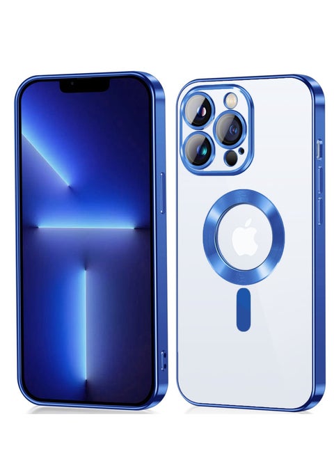 Full Protection Clear Magnetic Case with Camera Lens Protector Compatible with MagSafe Anti-Scratch Case for iPhone 14 Pro Max Blue