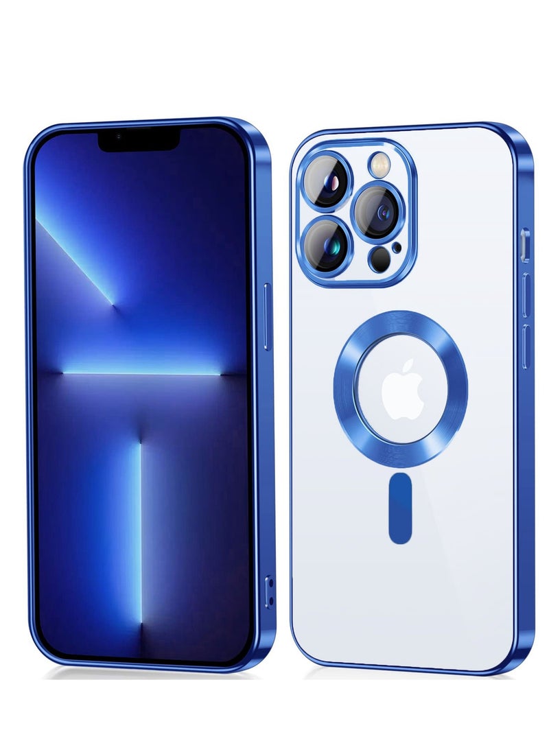 Generic - Full Protection Clear Magnetic Case with Camera Lens Protector Compatible with MagSafe Anti-Scratch Case for iPhone 14 Pro Max Blue - Image 1