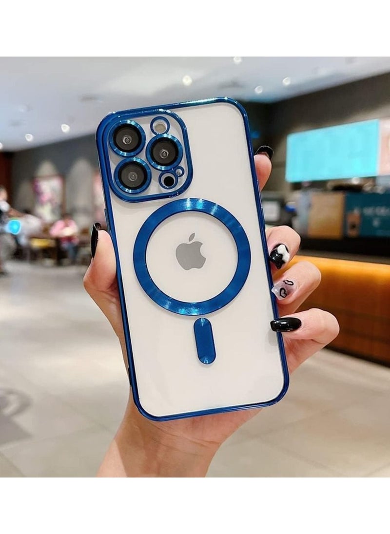 Generic - Full Protection Clear Magnetic Case with Camera Lens Protector Compatible with MagSafe Anti-Scratch Case for iPhone 14 Pro Max Blue - Image 1