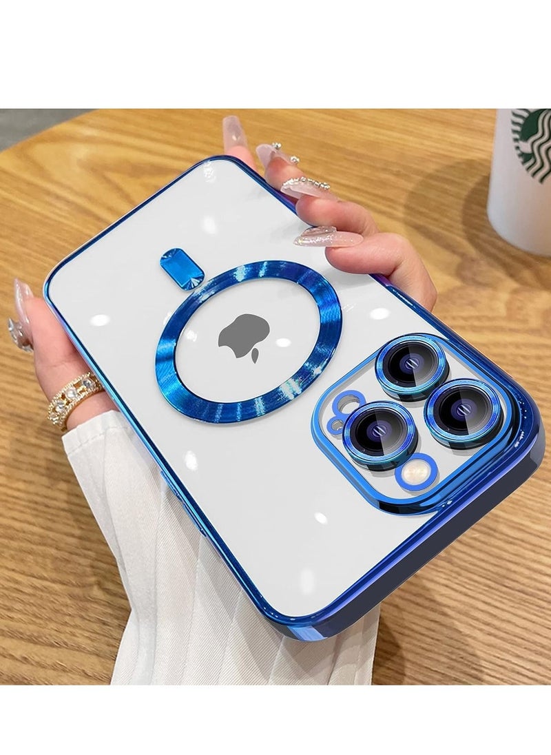 Generic - Full Protection Clear Magnetic Case with Camera Lens Protector Compatible with MagSafe Anti-Scratch Case for iPhone 14 Pro Max Blue - Image 1