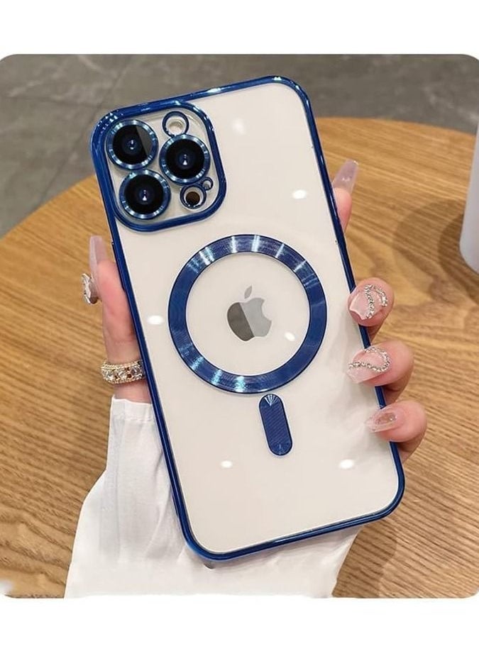 Generic - Full Protection Clear Magnetic Case with Camera Lens Protector Compatible with MagSafe Anti-Scratch Case for iPhone 14 Pro Max Blue - Image 1