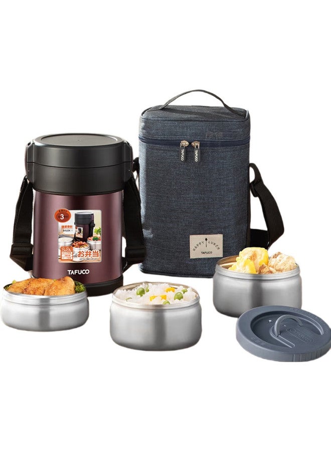 Tafuco Insulated Lunch Box, 304 Stainless Steel, Large Capacity Bento Box, For Office Workers, 3-Layer Insulated Container, 2.0L, Purple, T2553 - Image 3