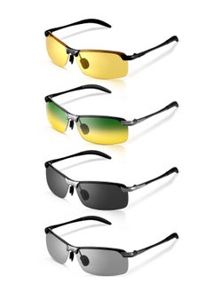 Polarized Sunglasses for Men 4PCS Night Driving Glasses Anti Glare Night Vision TAC Glasses Ultra-Light Sunglasses Polarized for Driving Fishing Outdoor Sports