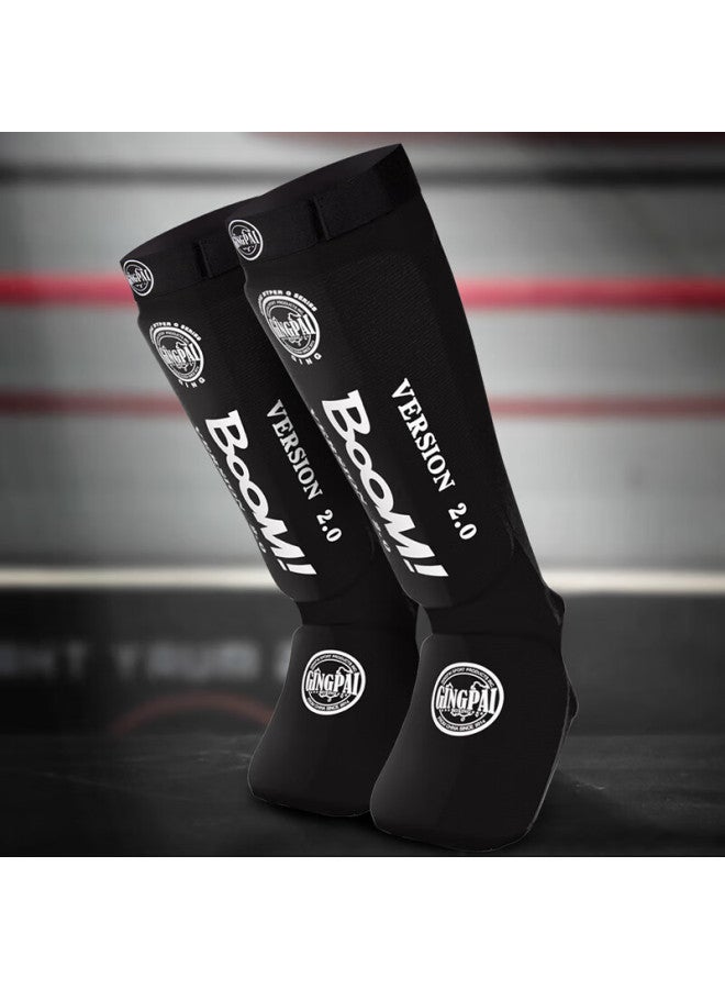 Competing pie Jingpai Muay Thai Leg Guards For Adults And Children, Boxing Training Knitted Shin And Calf Protection With Foot Strap, Black, Size S - Image 3