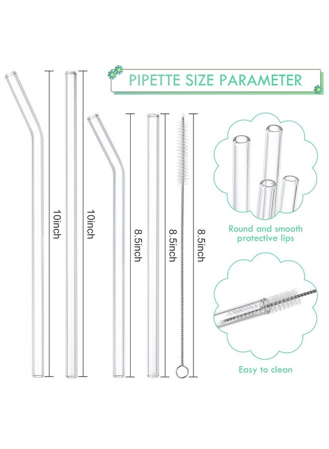 Panleding 20 Pack Reusable Glass Straws and Brushes, Size 10''x10MM and 8.5''x10MM Each Including 4 Straight and 4 Bent, Clear Glass Drinking Straw with 4 Cleaning Brushes Perfect for Juice, Smoothies, Cocktail - Image 1