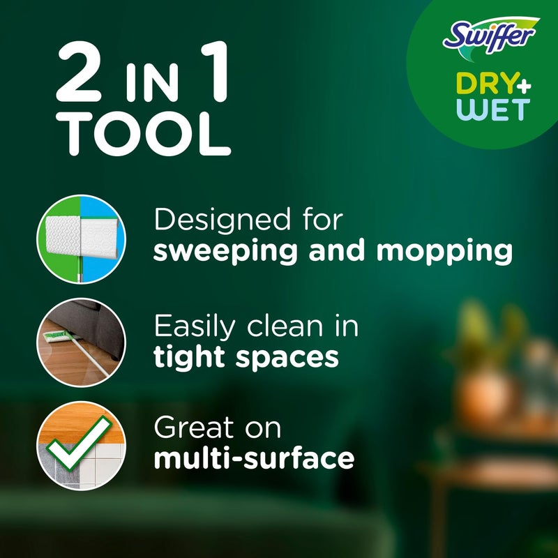Swiffer مساحات سويفر 2 في 1 لتنظيف الأرضيات، منظف متعدد الأسطح جاف ورطب، مجموعة أدوات التنظيف والمسح، تشمل 1 ممسحة + 19 عبوة إعادة تعبئة، مجموعة مكونة من 20 قطعة - Image 2