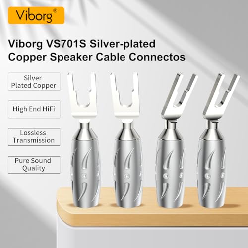 Viborg VS701R HiFi Speaker Spade Connectors, 4X Gold-Plated Pure Copper Y Spades 45 Degree with Screw Locking, Allen Wrench for Speaker Cord - Image 2